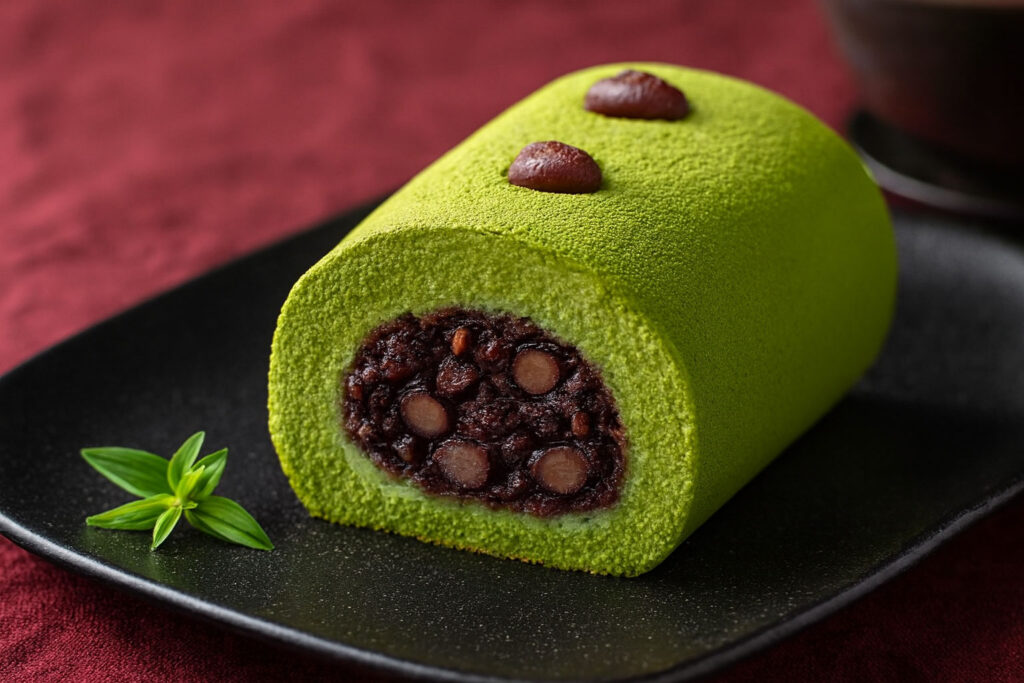 抹茶小豆ロールケーキ